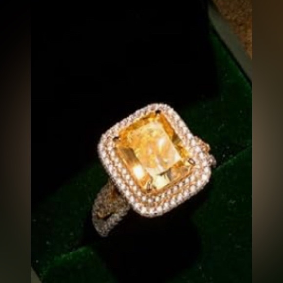 Gorgeous Huge 14KT Gold vermeil Citrine Sapphire cocktail Ring Size 7 - Picture 2 of 4